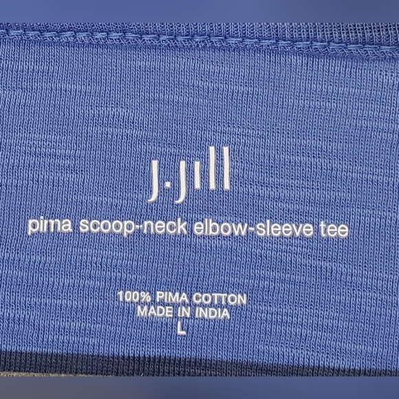 J.Jill Pima Scoop-Neck Elbow-Sleeve Tee Shirt Blue Size Large 100% Pima … - Picture 2 of 10